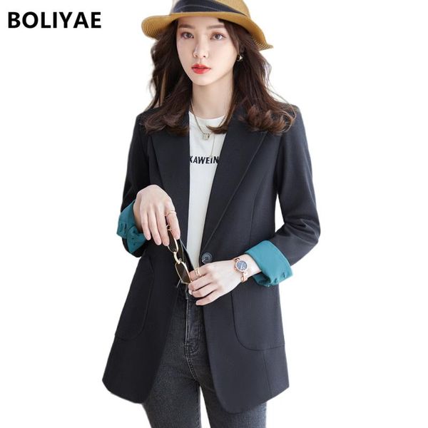 women's suits & blazers boliyae autumn and winter long sleeve blazer fashion black slim jackets female casual office coat suit work clo, White;black
women's suits & blazers boliyae autumn and winter long sleeve blazer fashion black slim jackets female casual office coat suit work clo, White;black