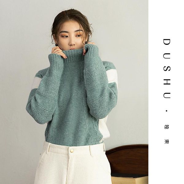 women's sweaters dushu autumn winter patchwork green knitted sweater women long sleeve gray turtleneck pullover female vintage jumper p, White;black
women's sweaters dushu autumn winter patchwork green knitted sweater women long sleeve gray turtleneck pullover female vintage jumper p, White;black