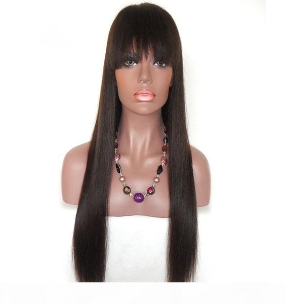 glueless 100% unprocessed beauty soft shine bangs virgin human hair natural color silky straight long full lace wig for sale, Black;brown 
glueless 100% unprocessed beauty soft shine bangs virgin human hair natural color silky straight long full lace wig for sale, Black;brown