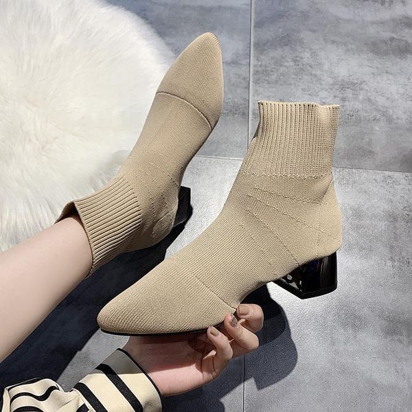 boots knitted sock women pointed toe elastic ankle high heel metal booties woman black beige gray 2021
boots knitted sock women pointed toe elastic ankle high heel metal booties woman black beige gray 2021
