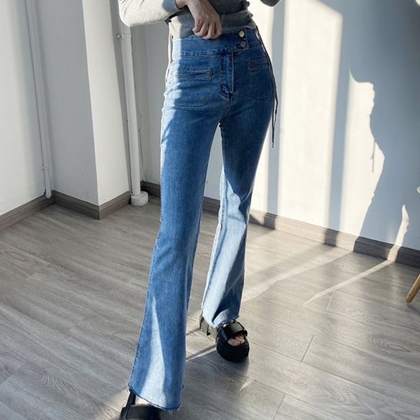 2021 new women flare denim pants high waist solid color slim early autumn front pockets ladies casual long jeans gr80, Blue
2021 new women flare denim pants high waist solid color slim early autumn front pockets ladies casual long jeans gr80, Blue