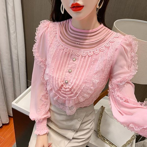 women's blouses & shirts roupas feminina 2021 women white shirt long-sleeved chiffon blouse round neck patchwork lace
women's blouses & shirts roupas feminina 2021 women white shirt long-sleeved chiffon blouse round neck patchwork lace