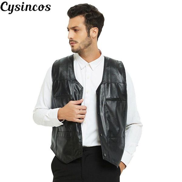 men's vests cysincos leather men sleeveless jackets pu vest male streetwear punk pocket button black brand motorcycle waistcoat jacket, Black;white
men's vests cysincos leather men sleeveless jackets pu vest male streetwear punk pocket button black brand motorcycle waistcoat jacket, Black;white