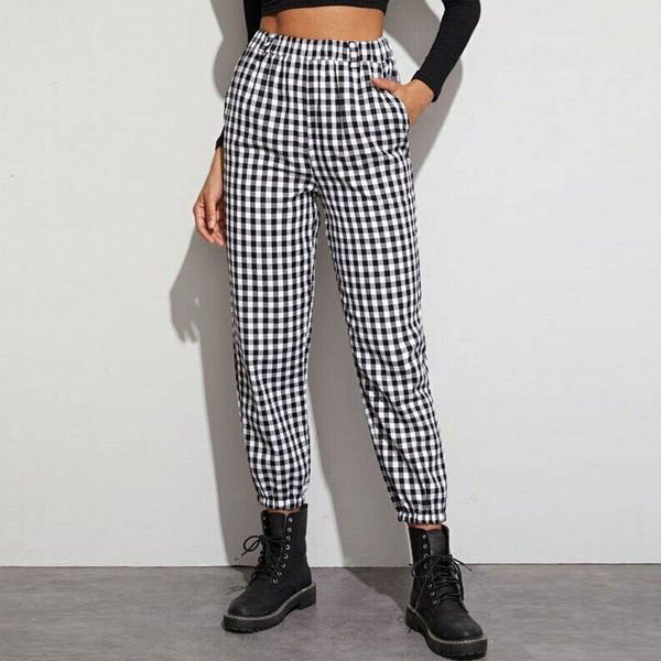 women's pants & capris uk fashion women gingham plaid elastic waist joggers sport trousers casual, Black;white
women's pants & capris uk fashion women gingham plaid elastic waist joggers sport trousers casual, Black;white