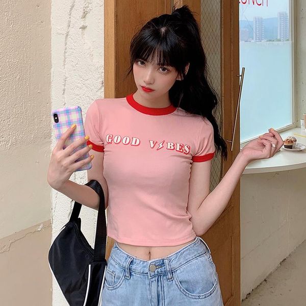 women's t-shirt short-sleeved female 2021 summer korean version of the high waist letter printing student short to, White
women's t-shirt short-sleeved female 2021 summer korean version of the high waist letter printing student short to, White