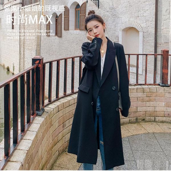 women's suits & blazers spring autumn suit jacket women double breasted slim casual black long blazer trench coat female elegant vintag, White;black
women's suits & blazers spring autumn suit jacket women double breasted slim casual black long blazer trench coat female elegant vintag, White;black