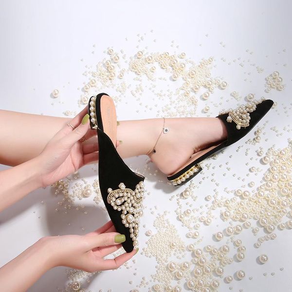 slippers deat 2021 spring fashion casual pearl shoes women's low heel pointed toe half-toe indoor outdoor wear leather, Black
slippers deat 2021 spring fashion casual pearl shoes women's low heel pointed toe half-toe indoor outdoor wear leather, Black