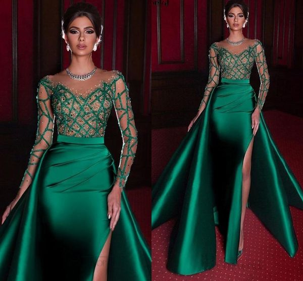 2021 new elegant mermaid evening es green formal long sleeves satin slit beads party prom gowns vestidos de noiva fkfs, Black;red
2021 new elegant mermaid evening es green formal long sleeves satin slit beads party prom gowns vestidos de noiva fkfs, Black;red
