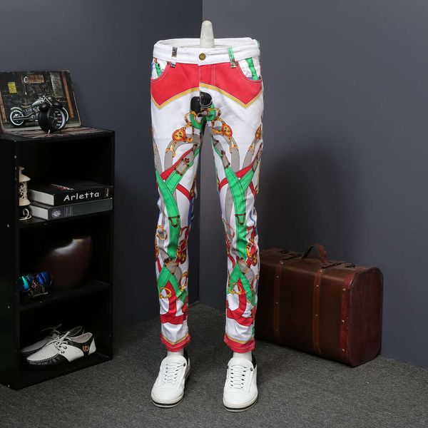 spring and autumn jeans personalized printing men's trend straight bobbin elastic casual pants, Blue
spring and autumn jeans personalized printing men's trend straight bobbin elastic casual pants, Blue
