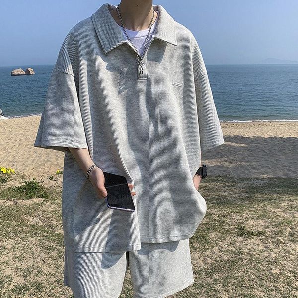men's tracksuits net red waffle short sleeve t-shirt suit summer japanese fried street trend shorts a set with clothes handsome, Gray
men's tracksuits net red waffle short sleeve t-shirt suit summer japanese fried street trend shorts a set with clothes handsome, Gray