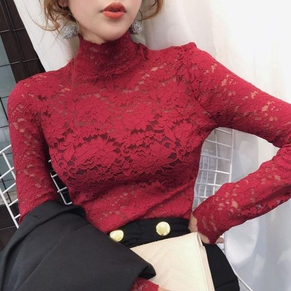 women's blouses & shirts spring fashion 2021 women long sleeve half high collar lace hollow out blouse slim casual skinny bottoming flo, White
women's blouses & shirts spring fashion 2021 women long sleeve half high collar lace hollow out blouse slim casual skinny bottoming flo, White