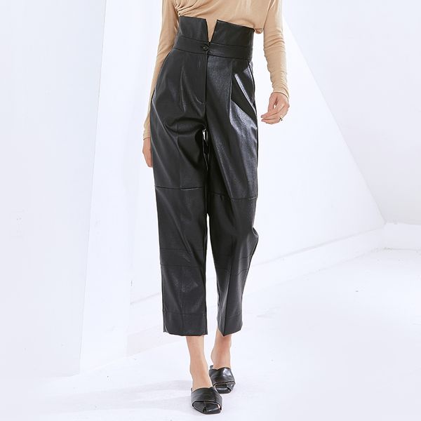 pu leather pants for women high waist black solid minimalist harem trousers female 2021 autumn fashion clothing, Black;white
pu leather pants for women high waist black solid minimalist harem trousers female 2021 autumn fashion clothing, Black;white
