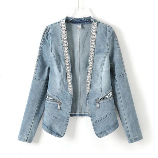 women's jackets bright diamond beaded denim jacket women fashion slim v-neck long sleeve cardigan jean coat, Black;brown
women's jackets bright diamond beaded denim jacket women fashion slim v-neck long sleeve cardigan jean coat, Black;brown