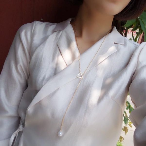 chains korean style simple geometric triangle pearl necklace sweater chain long fashion ol clavicle, Silver
chains korean style simple geometric triangle pearl necklace sweater chain long fashion ol clavicle, Silver