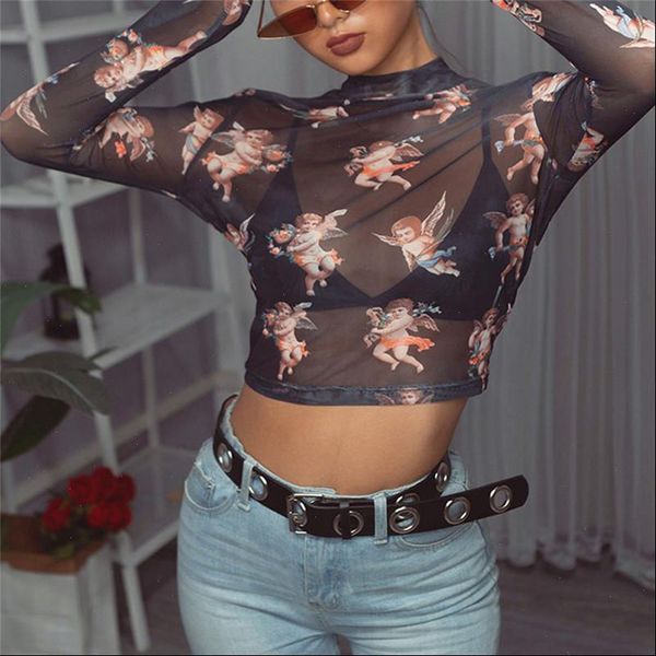 women ladies see through sheer mesh crop fashion printed long sleeves round neck shirts ladies transparent blouse, White
women ladies see through sheer mesh crop fashion printed long sleeves round neck shirts ladies transparent blouse, White