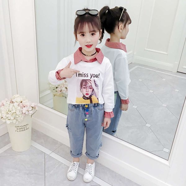 girls' spring new suit 2019 fashionable sweater, White