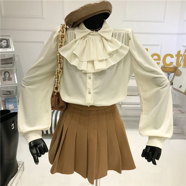 upper spring temperature retro court velvet bubble neck shirt tie oaen, White
upper spring temperature retro court velvet bubble neck shirt tie oaen, White