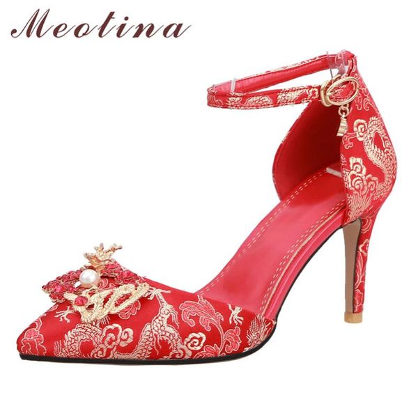 dress shoes meotina high heels women pumps silk pearl thin wedding buckle pointed toe ankle strap lady red size 33-43, Black
dress shoes meotina high heels women pumps silk pearl thin wedding buckle pointed toe ankle strap lady red size 33-43, Black