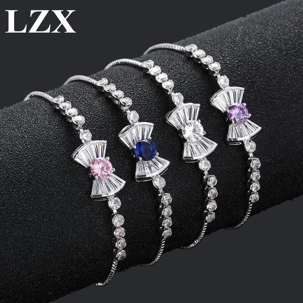 charm bracelets lzx trendy bowknot shape bracelet femme white gold color cubic zirconia for women fashion party jewelry gift, Golden;silver 
charm bracelets lzx trendy bowknot shape bracelet femme white gold color cubic zirconia for women fashion party jewelry gift, Golden;silver
