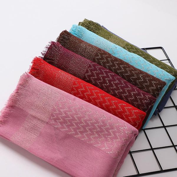 scarves solider color plain cotton plaid hijabs women soft gold thread shawls fashion shinny zigzag wave glitter scarf 10pcs/lot, Blue;gray
scarves solider color plain cotton plaid hijabs women soft gold thread shawls fashion shinny zigzag wave glitter scarf 10pcs/lot, Blue;gray