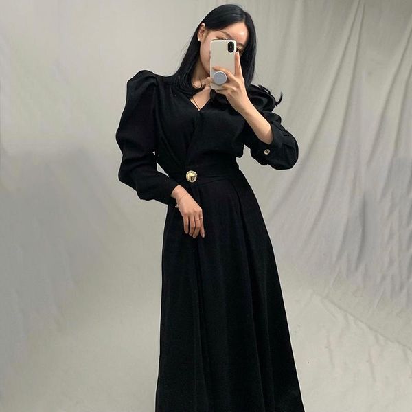 sannian 2021 new spring and autumn women dress v-neck one button design waist puff sleeve dress long women clothes, Black;gray
sannian 2021 new spring and autumn women dress v-neck one button design waist puff sleeve dress long women clothes, Black;gray