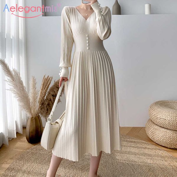 aelegantmis vintage long knitted dress women solid warm pleated sweater dresses button casual loose vestidos mujer korean 210607, Black;gray
aelegantmis vintage long knitted dress women solid warm pleated sweater dresses button casual loose vestidos mujer korean 210607, Black;gray