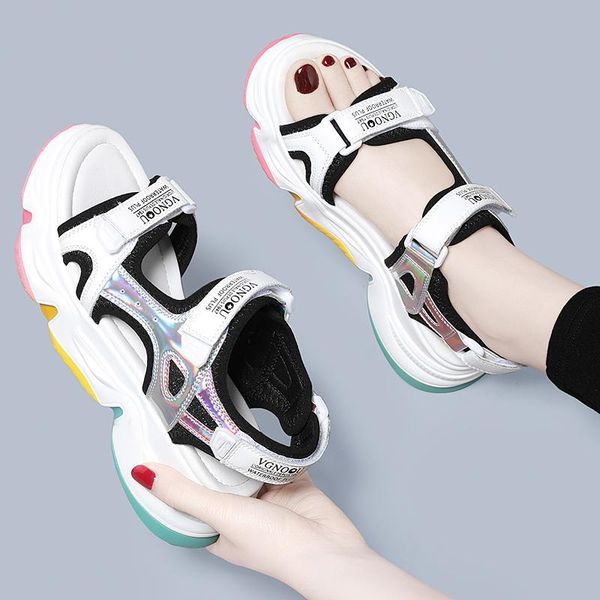 new women summer open toe rainbow thick bottom sandals ladies chunky platform shoes, Black
new women summer open toe rainbow thick bottom sandals ladies chunky platform shoes, Black