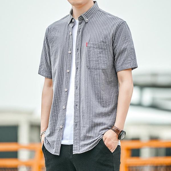men's casual shirts luclesam men korean pinstripe dress shirt mens short sleeve botton up camisas masculina, White;black
men's casual shirts luclesam men korean pinstripe dress shirt mens short sleeve botton up camisas masculina, White;black