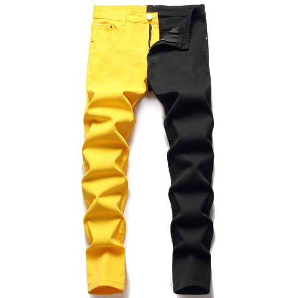 men's jeans patchwork spliced stretch denim trendy contrast color pants y2k fancy trousers, Blue
men's jeans patchwork spliced stretch denim trendy contrast color pants y2k fancy trousers, Blue