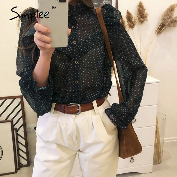 simplee vintage ruffled women blouse shirt elegant dot print buttons female shirts autumn spring office ladies work blouses 210225, White
simplee vintage ruffled women blouse shirt elegant dot print buttons female shirts autumn spring office ladies work blouses 210225, White