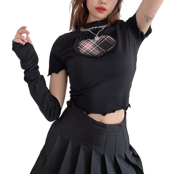 women's t-shirt dewadbow heart plaid print crop women casual short sleeve with long gloves 2021 summer cute lolita t shirts, White
women's t-shirt dewadbow heart plaid print crop women casual short sleeve with long gloves 2021 summer cute lolita t shirts, White