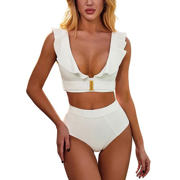 women's swimwear brazilian bikinis 2021 women push up ruffled v-neck bandeau swimsuit high waist thong bañador mujer, White;black
women's swimwear brazilian bikinis 2021 women push up ruffled v-neck bandeau swimsuit high waist thong bañador mujer, White;black