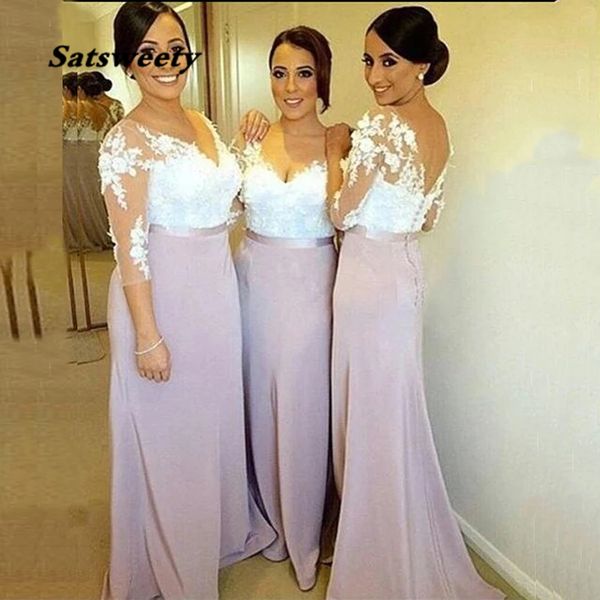 glamorous lilac a line white lace bodice maid of honor dresses long with 3/4 sleeves bridesmaid gowns v neck back out wholesale, White;pink
glamorous lilac a line white lace bodice maid of honor dresses long with 3/4 sleeves bridesmaid gowns v neck back out wholesale, White;pink