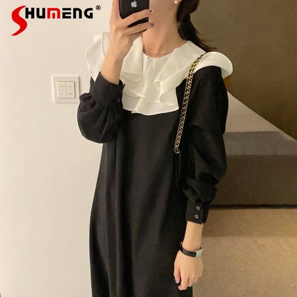 casual dresses french temperament black and white contrast color double layer ruffled collar loose long sleeve dress for women, Black;gray
casual dresses french temperament black and white contrast color double layer ruffled collar loose long sleeve dress for women, Black;gray