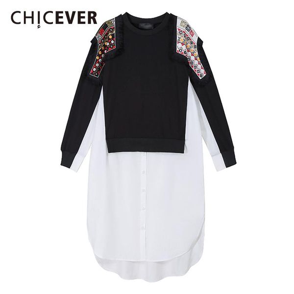 casual dresses chicever patchwork dress for women o neck long sleeve hit color embroidery tassel high waist female fashion style, Black;gray
casual dresses chicever patchwork dress for women o neck long sleeve hit color embroidery tassel high waist female fashion style, Black;gray