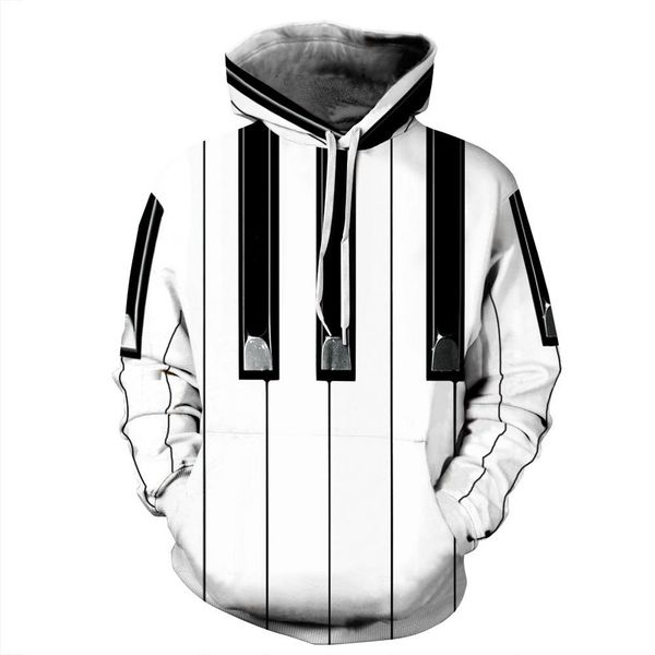 piano keyboard hoodie men women couple sweatshirt, Black