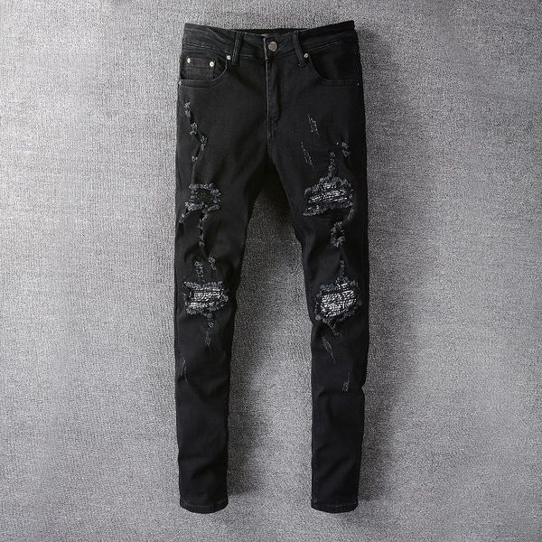 high street fashion brand jeans men's fall/winter new style ripped patch jeans fashion trend slim pants, Blue
high street fashion brand jeans men's fall/winter new style ripped patch jeans fashion trend slim pants, Blue