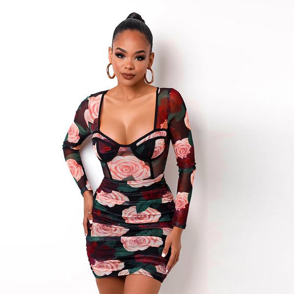 spring and autumn new womens dress fashion temperament rose print perspective skirt slim mesh long sleeve buttock skirt, Black;gray
spring and autumn new womens dress fashion temperament rose print perspective skirt slim mesh long sleeve buttock skirt, Black;gray