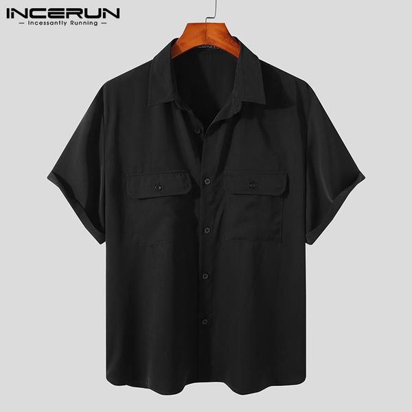 men's casual shirts men shirt lapel solid color short sleeve streetwear camisas 2021 summer pockets breathable korean incerun 5xl, White;black
men's casual shirts men shirt lapel solid color short sleeve streetwear camisas 2021 summer pockets breathable korean incerun 5xl, White;black