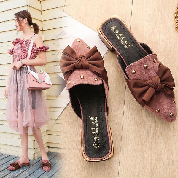 2021 spring designer ladies slippers muller shoes mid-heel bow casual shoes rivet fashion high heels summer women's, Black
2021 spring designer ladies slippers muller shoes mid-heel bow casual shoes rivet fashion high heels summer women's, Black