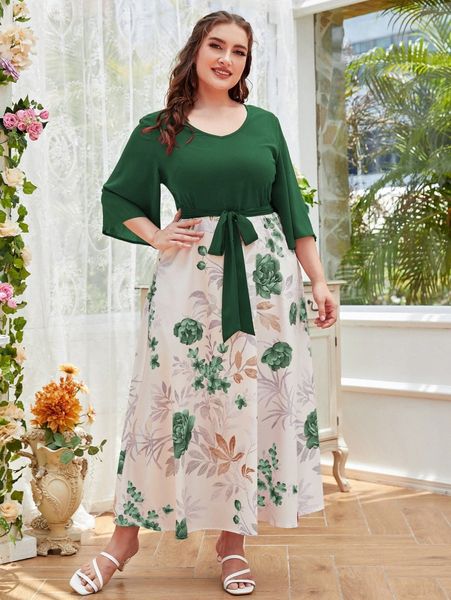 plus floral print tie front combo dress b1lz#, Black
plus floral print tie front combo dress b1lz#, Black