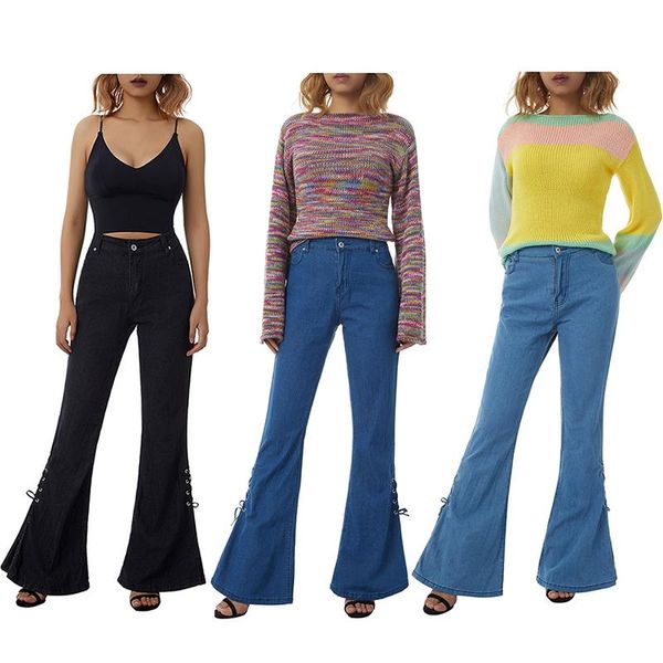 women's jeans classic side lace-up denim pants mid waist solid color vintage stylish casual streetwear shopping wild women wear, Blue
women's jeans classic side lace-up denim pants mid waist solid color vintage stylish casual streetwear shopping wild women wear, Blue