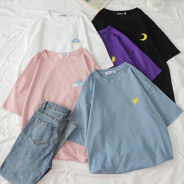 women's t-shirt women harajuku kawaii candy colors korean weather embroidery loose all-match t shirt summer short sleeve simple t-shirt, White
women's t-shirt women harajuku kawaii candy colors korean weather embroidery loose all-match t shirt summer short sleeve simple t-shirt, White