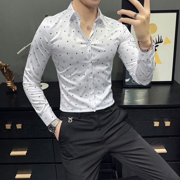 men's casual shirts 2021 autumn floral shirt long sleeve slim business dress fashion social party streetwear men clothing, White;black
men's casual shirts 2021 autumn floral shirt long sleeve slim business dress fashion social party streetwear men clothing, White;black