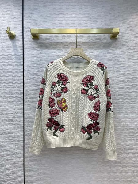 women's sweaters 2021 autumn o neck embroidery flower cashmere pullover, White;black
women's sweaters 2021 autumn o neck embroidery flower cashmere pullover, White;black