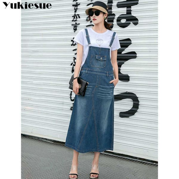 long denim dress with straps women button jeans plus size high waist a-line loose womens 210608, Black;gray 
long denim dress with straps women button jeans plus size high waist a-line loose womens 210608, Black;gray