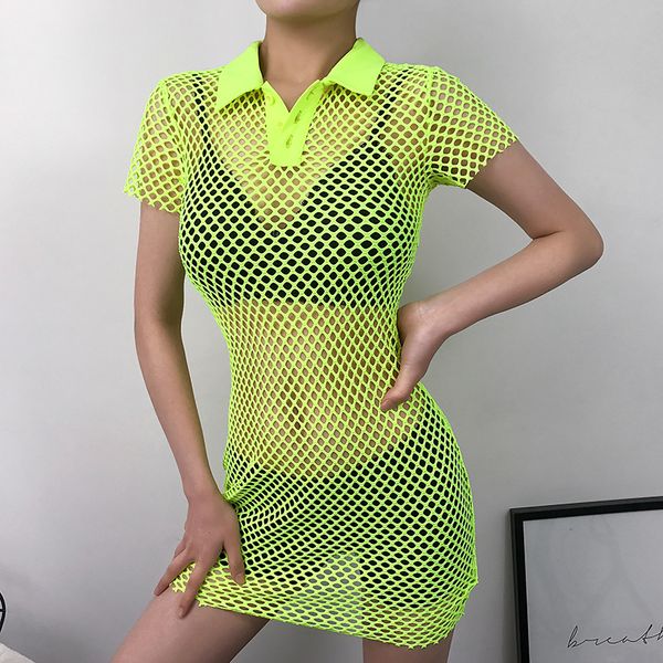 fishnet mesh club dresses summer short sleeve see through mini dress women turn-down collar ladies dress beach, Black;gray
fishnet mesh club dresses summer short sleeve see through mini dress women turn-down collar ladies dress beach, Black;gray