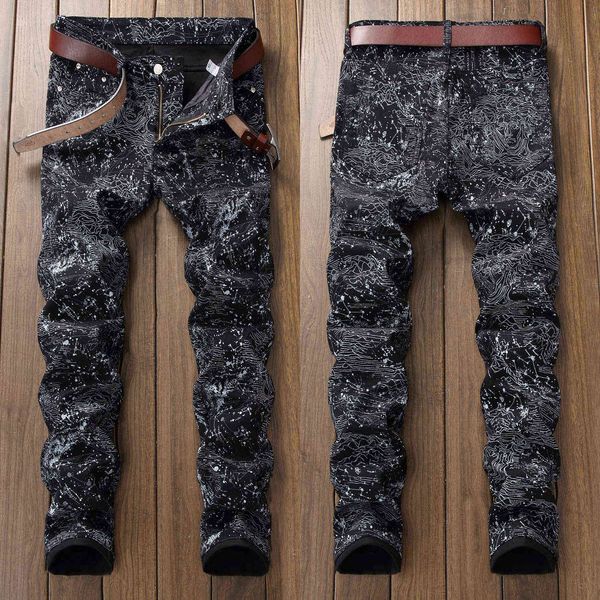 2021 mens slim-fit drawing print stretch denim pants,street fashion& night club cool style jeans,youth fashion must; x0621, Blue
2021 mens slim-fit drawing print stretch denim pants,street fashion& night club cool style jeans,youth fashion must; x0621, Blue