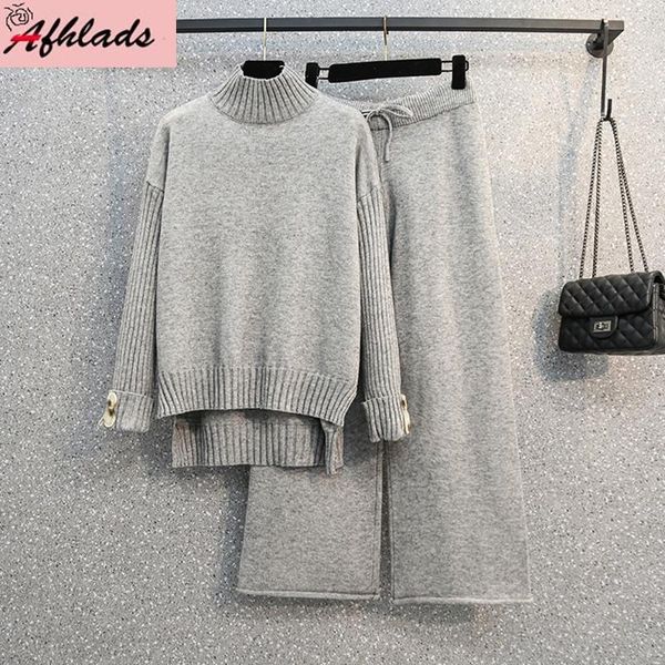women's tracksuits knitted two-piece sets long sleeved turtlececk pullover sweater + wide-leg pants autumn and winter women outfits, Gray
women's tracksuits knitted two-piece sets long sleeved turtlececk pullover sweater + wide-leg pants autumn and winter women outfits, Gray