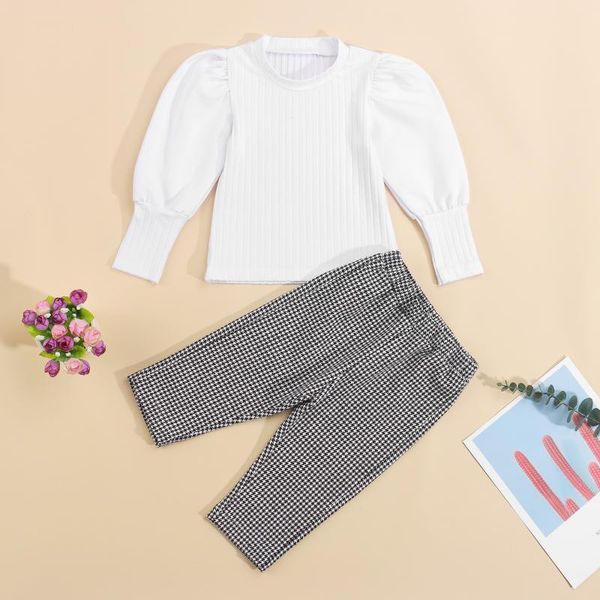 clothing sets little girl's casual outfits girls solid color puff sleeve round neck pullover houndstooth print pants, White
clothing sets little girl's casual outfits girls solid color puff sleeve round neck pullover houndstooth print pants, White